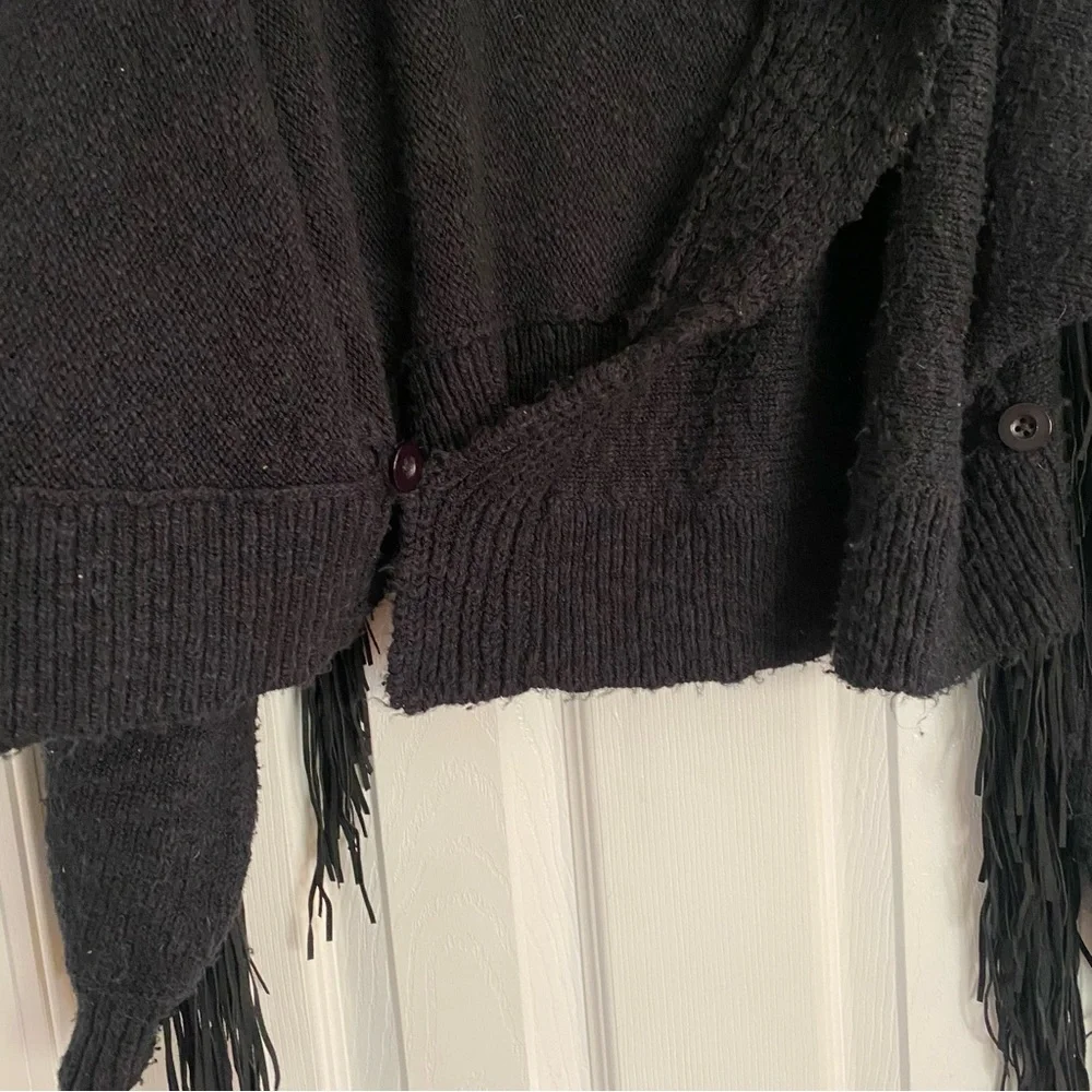 Wildfox Fringe Marishka Cardigan Cotton Rich Knit Sweater Small Black